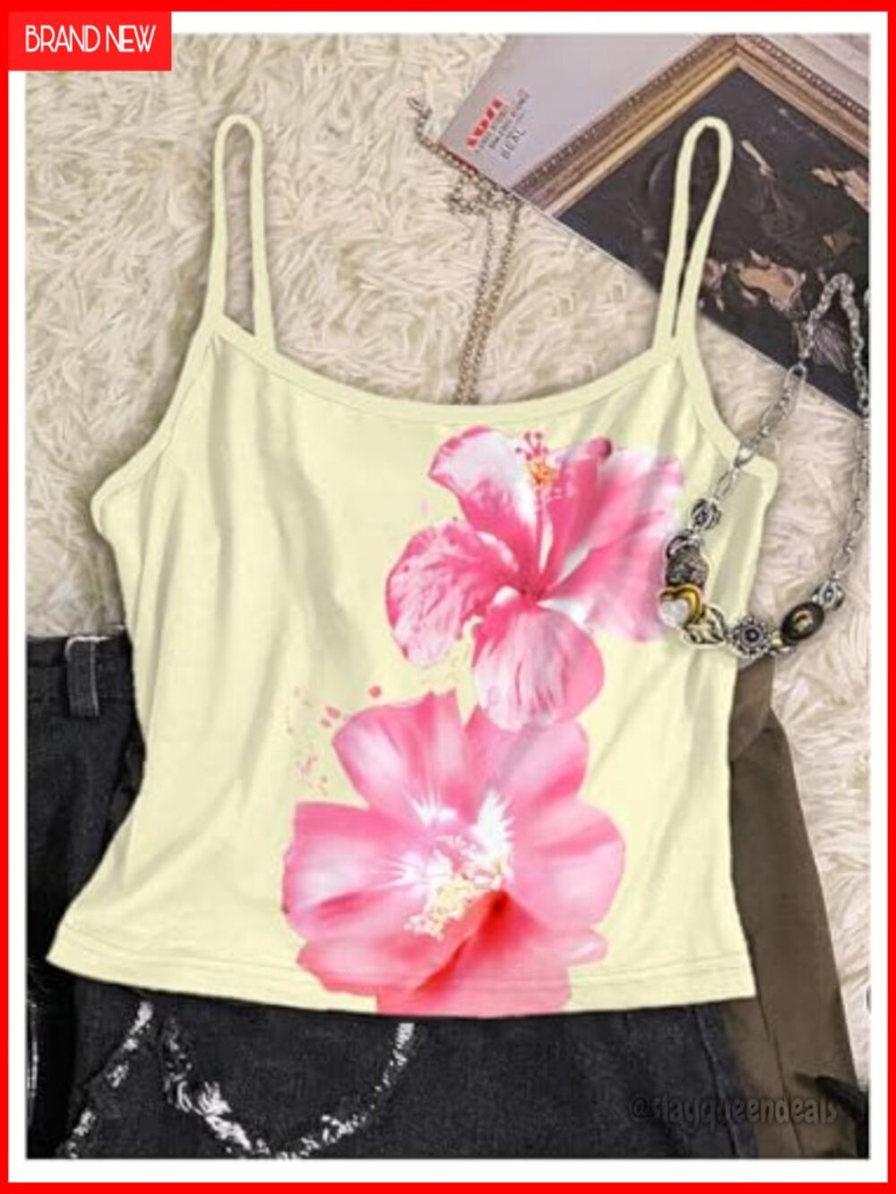 3 Pack Floral Crop Camisole Tops Spaghetti Strap Slim Fit Summer - Picture 4 of 5